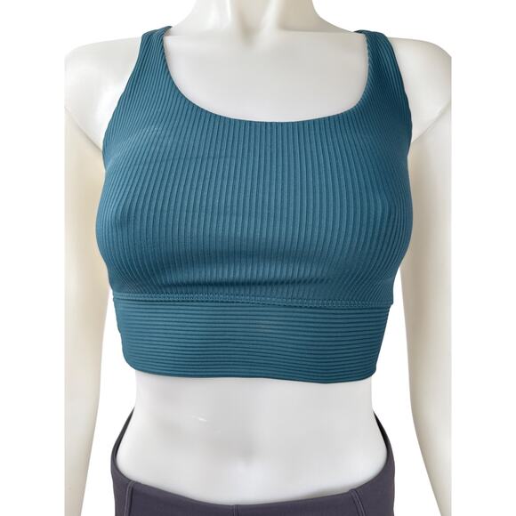 Year of Ours Sports Bra Ribbed Womens Small Teal Scoop Neck Medium Impact - Picture 2 of 7
